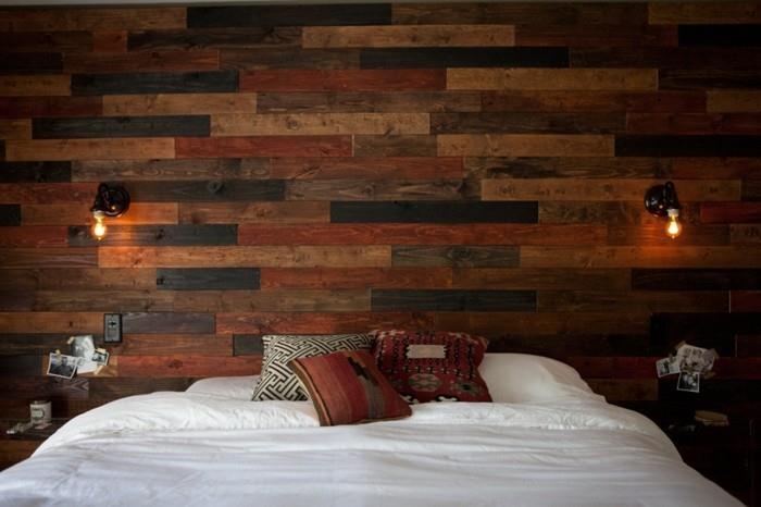 ξύλινη επένδυση σχεδιασμός τοίχου υπνοδωματίου χρωματισμένος άνετος