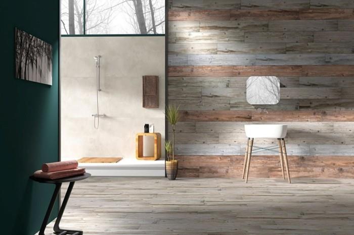 ιδέες μπάνιου με ξύλινη επένδυση τοίχου