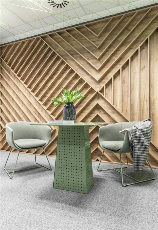 ξύλινο τοίχο ξύλινη επένδυση ιδέες υπνοδωμάτιο γεωμετρία