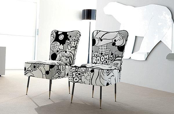 χιουμοριστικό εσωτερικό σχέδιο κινούμενων σχεδίων καρέκλες μοτίβο