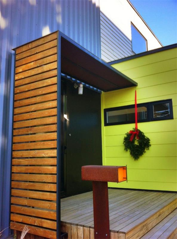 ιδέες για σχεδιασμό γραμματοκιβωτίου ανοξείδωτο ατσάλι μοντέρνα αρχιτεκτονική σπίτι ξύλινη βεράντα
