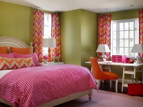 ιδέες κρεβατοκάμαρα εκλεκτικά έντονα χρώματα ζιγκ ζαγκ μοτίβα