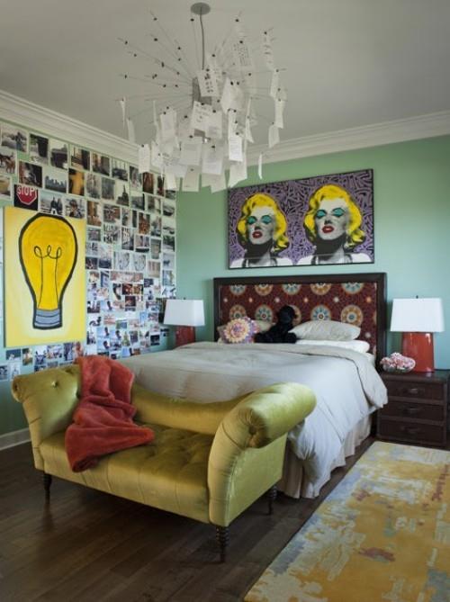 ιδέες κρεβατοκάμαρα εκλεκτικά διαφορετικά στυλ έντονα χρώματα