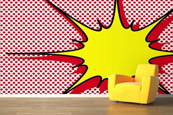 ιδέες σαλόνι τοίχο σχεδιασμός ταπετσαρία μοτίβο ιδέες pop art τοιχογραφίες τοίχου