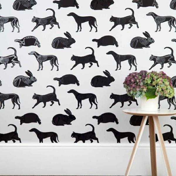 ιδέες σαλόνι σχεδιασμός τοίχου ζωικό μοτίβο μαύρο