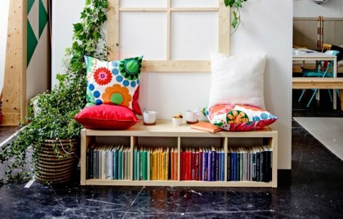 ikea ράφι kallax ιδέες τοίχο γάτα πολύχρωμο