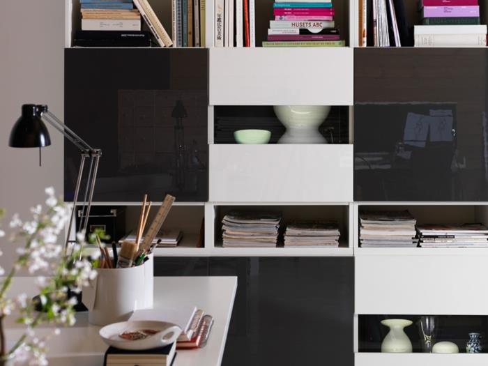 ikea living wall besta μοντέλο λευκό μαύρο μπροστινό μέρος με υψηλή γυαλάδα