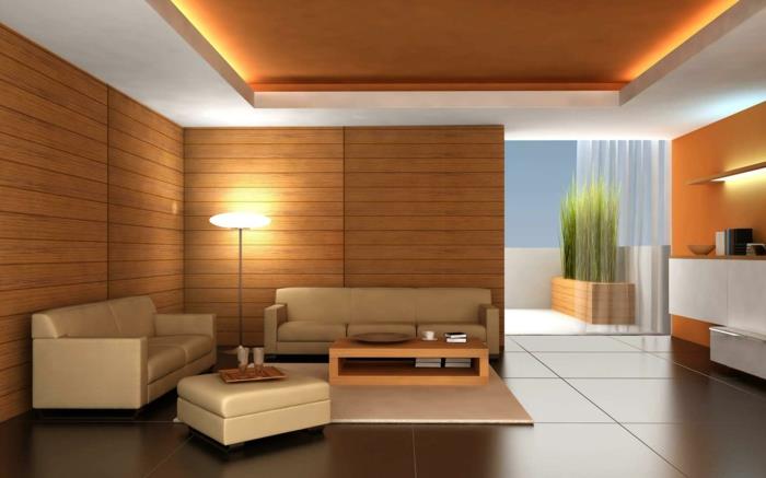 έμμεσος φωτισμός σύγχρονες ιδέες εσωτερικού σχεδιασμού ξύλο επένδυσης τοίχων