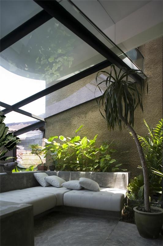 εσωτερική σχεδίαση κήπου φροντίδα γυάλινη οροφή φωτιστικό παραθύρου