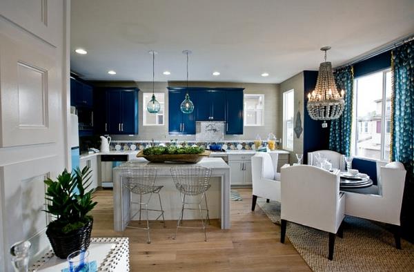 εσωτερική διακόσμηση μπλε λευκή παραδοσιακή τραπεζαρία κουζίνας