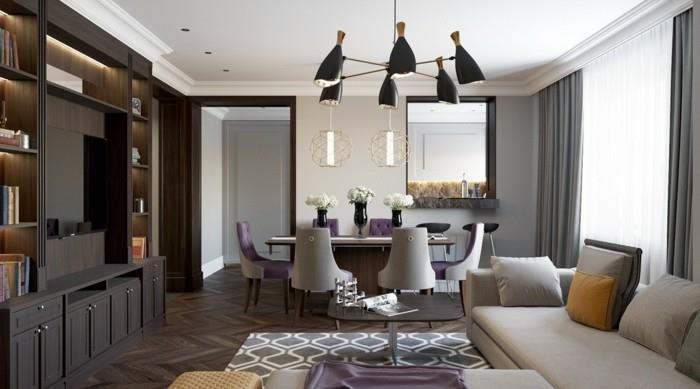 εσωτερική διακόσμηση τραπεζαρία design art deco στυλ floral διακόσμηση μοβ τόνους