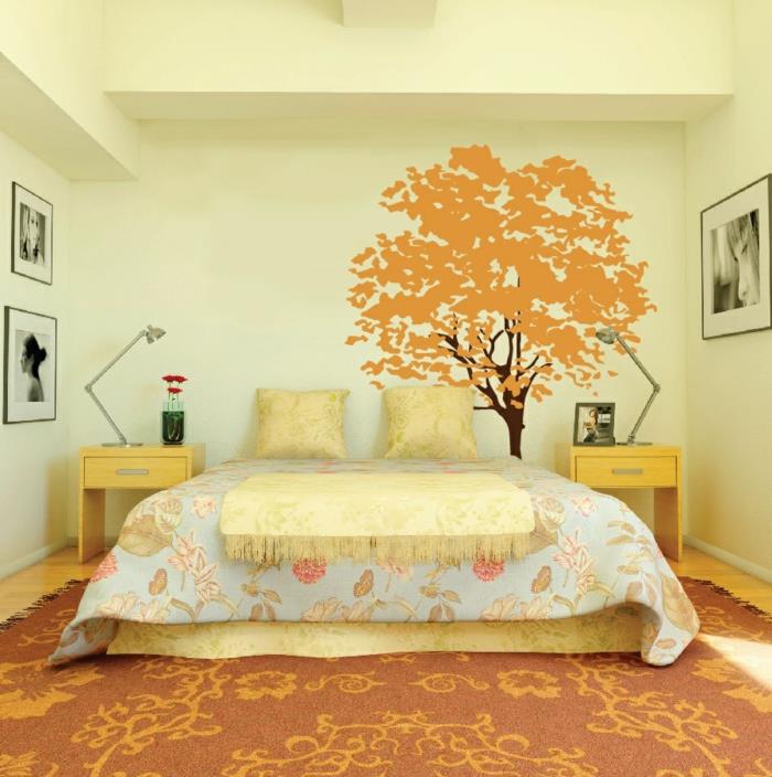 εσωτερική διακόσμηση φθινοπωρινό υπνοδωμάτιο λουλουδάτο μοτίβο αυτοκόλλητο τοίχου