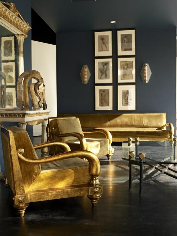 ιδέες εσωτερικού σχεδιασμού αιγυπτιακό στυλ χρώμα τονίζει χρυσές ιδέες καθιστικού σαλόνι