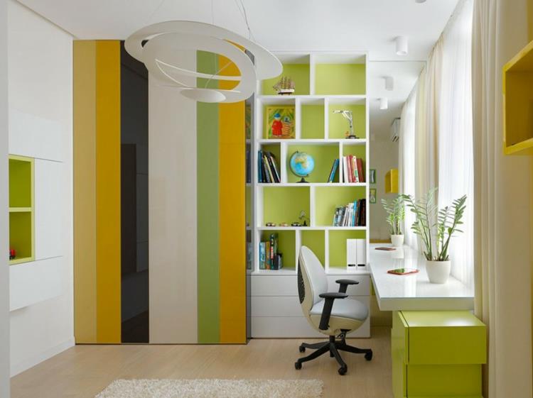 ιδέες εσωτερικού σχεδιασμού σχεδιασμός παιδικού δωματίου μάθηση γωνιακό γραφείο ράφι φρέσκο ​​χρώμα σχεδιασμός