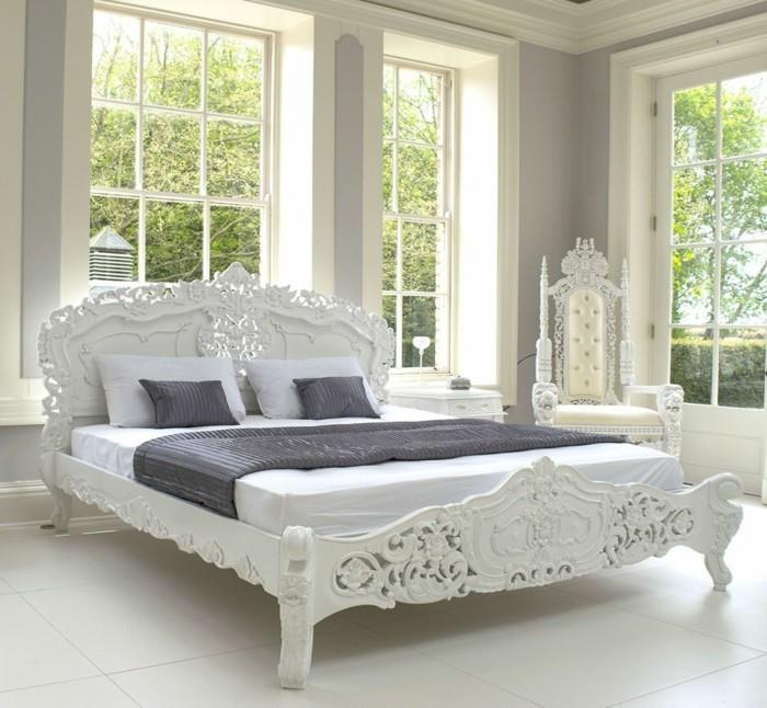 εσωτερικές ιδέες σχεδιασμού κρεβατοκάμαρα σε στυλ ροκοκό κρεβάτι λευκά πλακάκια δαπέδου