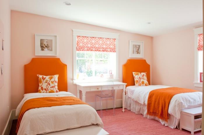 εσωτερική διακόσμηση ιδέες διαβίωσης παιδικό δωμάτιο πορτοκαλί κρεβάτι κεφαλάρια κορίτσια