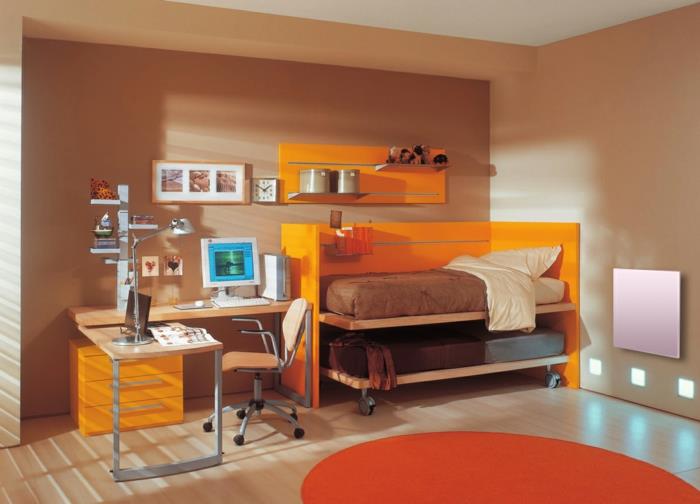 εσωτερική διακόσμηση καφέ προφορά τοίχου στρογγυλό χαλί πορτοκαλί