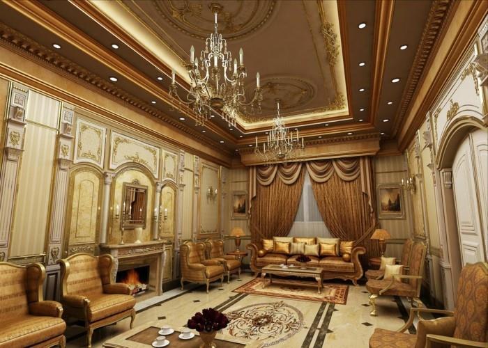 εσωτερικές ιδέες διακόσμησης σαλόνι με επίπλωση αραβικού στιλ χρυσές πινελιές