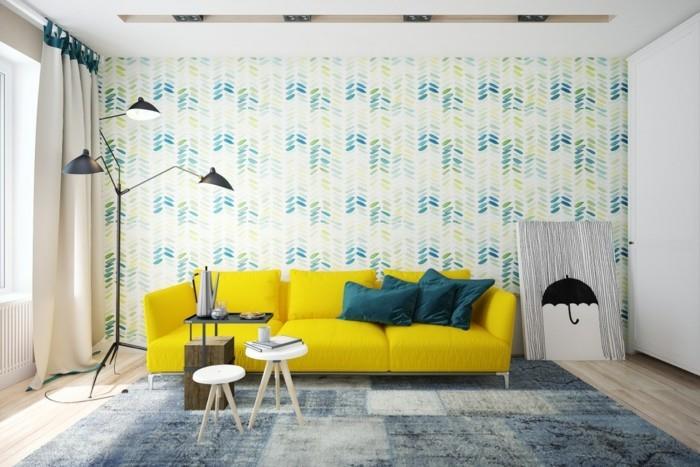 ιδέες διακόσμησης σαλόνι ιδέες εσωτερικής διακόσμησης σαλόνι διακόσμηση κίτρινο καναπέ φρέσκια ταπετσαρία