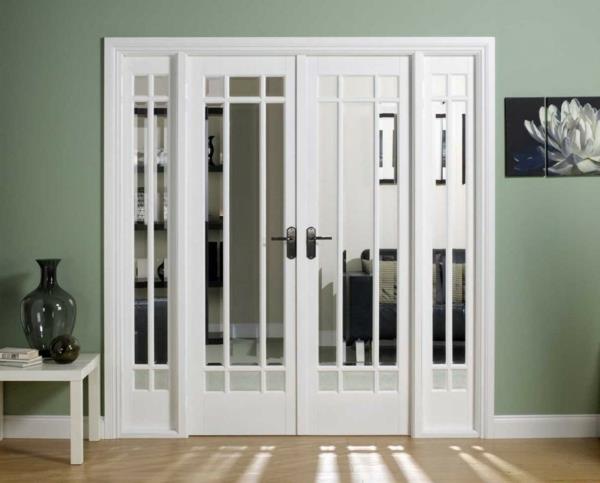 εσωτερικές πόρτες με πλαίσιο καθρέφτη γυαλί ξύλο λευκή διπλή πόρτα