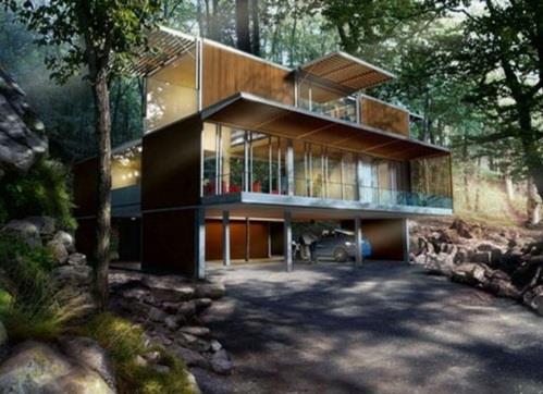 εμπνευσμένα σπίτια εμπορευματοκιβωτίων ιδέα παράθυρο ιδέα σχεδιασμός στέγη δάσος