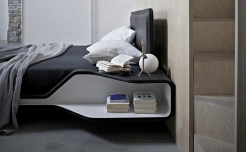 ενδιαφέροντα κρεβάτια με συρτάρια αποθήκευσης μαύρο λακαρισμένο ξύλο