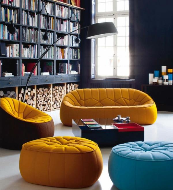 ενδιαφέροντα δροσερά χρώματα για την εσωτερική διακόσμηση καναπέ πολυθρόνα κίτρινη