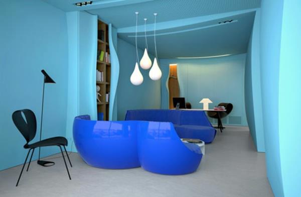 παιχνιδιάρικος συνδυασμός χρωμάτων μπλε λαμπερό μοντέρνο γραφείο