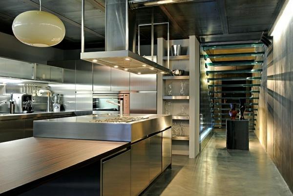 εσωτερικές ιδέες σχεδιασμού βιομηχανικές σκάλες κουζίνας γυαλί