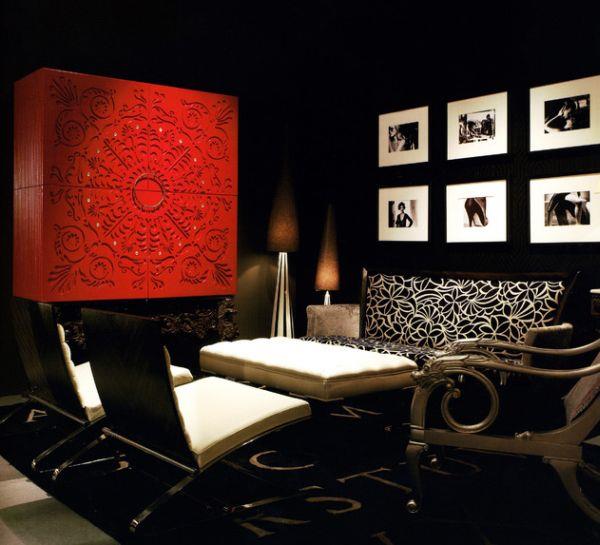 εσωτερική διακόσμηση σε στυλ hollywood ασιατικά μοτίβα κόκκινο σαλόνι