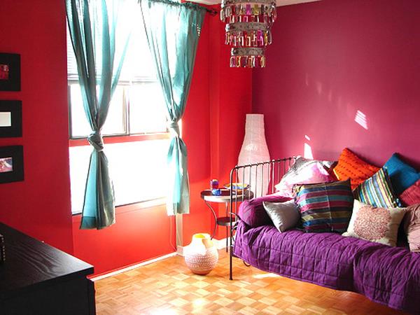 εσωτερικό σχέδιο κόκκινο μοντέρνο μοβ πολύχρωμο μαξιλάρι κρεβατιού