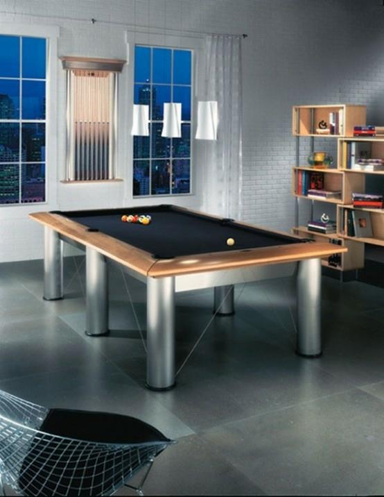 εσωτερικές ιδέες σχεδιασμού σπιτιού αίθουσα παιχνιδιών που στήνεται τραπέζι μπιλιάρδου