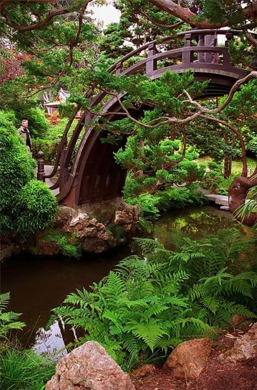 Ιαπωνικές ιδέες σχεδιασμού κήπου φυτό γέφυρες πέτρες