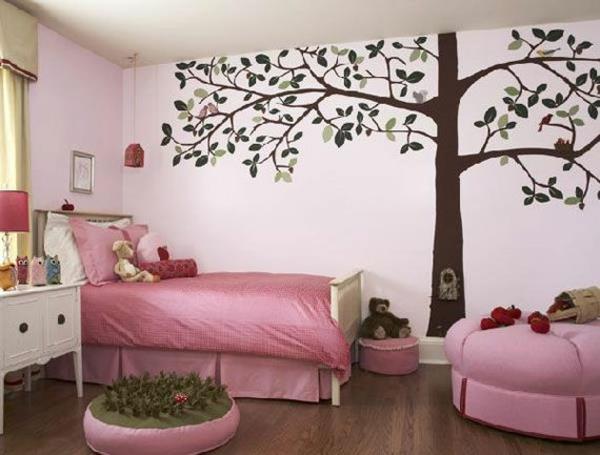νεανική αίθουσα ντεκό ιδέες κρεβάτι στρογγυλή διακόσμηση τοίχου σκαμπό