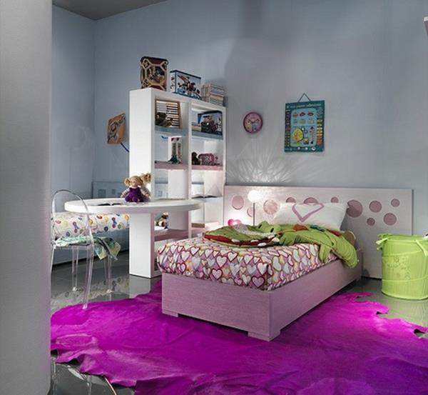 νεανικές ιδέες σχεδιασμού δωματίου μοβ χαλί κρεβάτι κεφαλάρι κρεβάτι όμορφο