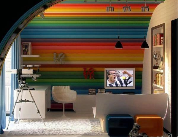 ιδέες σχεδιασμού νεανικών δωματίων διακόσμηση τοίχου ουράνιο τόξο τηλεόραση