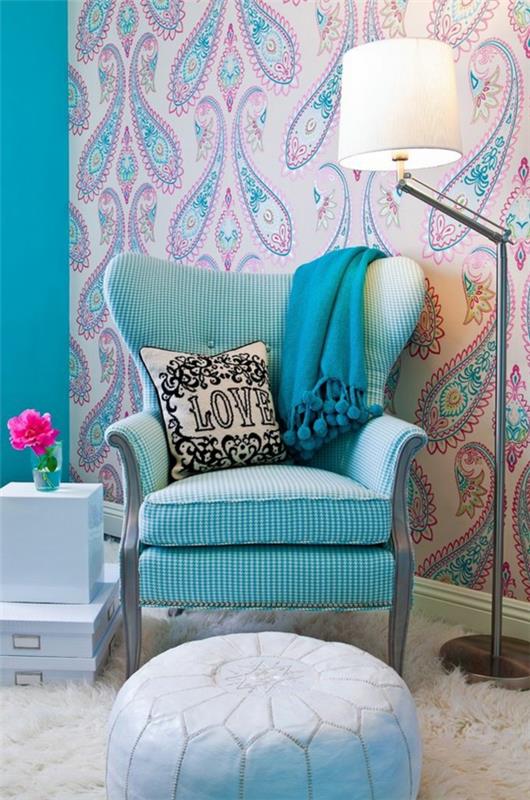 ιδέες νεανικού δωματίου κορίτσι χαλί χρώμα σχέδιο ζουμερή πολυθρόνα