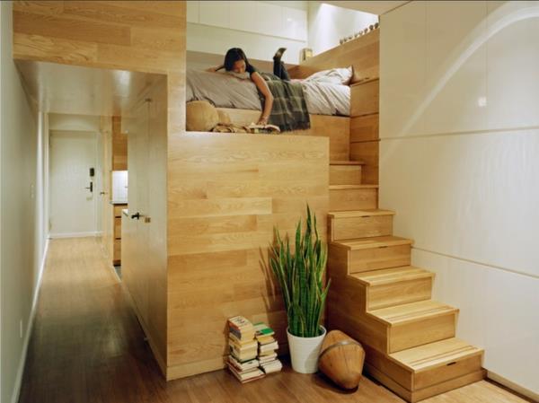 νεανικό δωμάτιο με επίπλωση ιδεών κρεβάτι σε ξύλινες σκάλες υψηλότερου επιπέδου