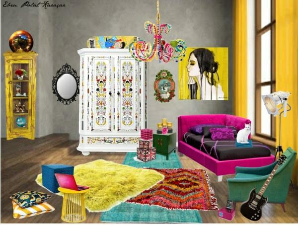 νεανική αίθουσα σχεδιασμός μοντέρνας τέχνης χαλιά πολύχρωμοι πολυέλαιοι διακόσμησης τοίχων κρεβατιών