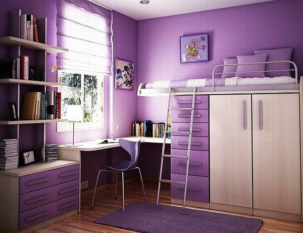 νεανικό δωμάτιο κορίτσι μοβ τοίχος σχεδιασμός κουκέτα