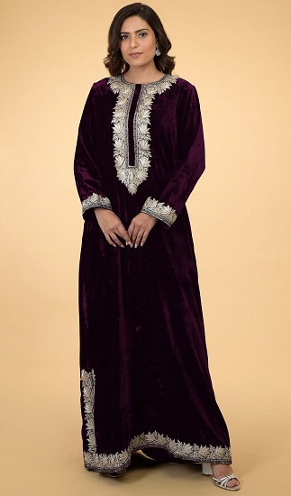 Mor Kadife Kaftan Elbise