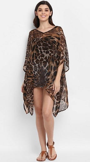 Leopar Desenli Kaftan Kısa Elbise