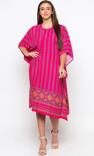 Çizgili Kaftan Midi Elbise