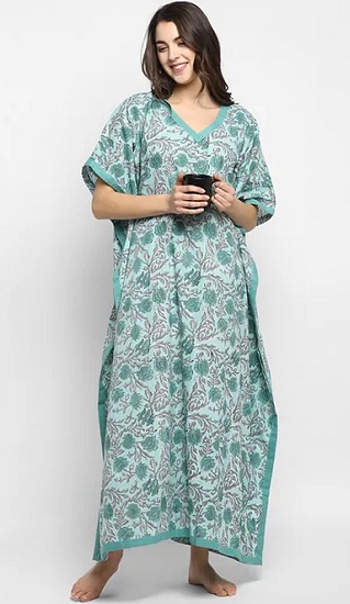 Tam Boy Çiçekli Kaftan Elbise