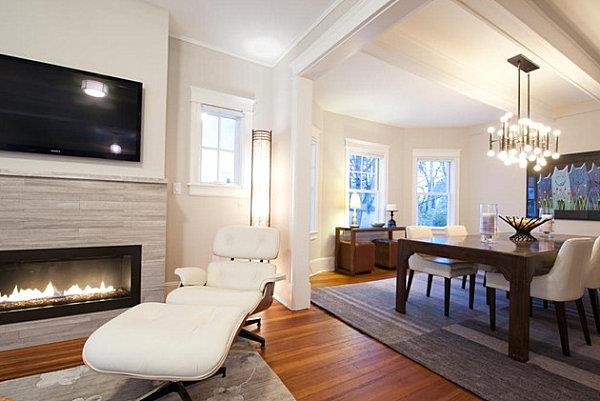 τζάκια με τζάμια μοντέρνο διαμέρισμα λευκή ξαπλώστρα relax
