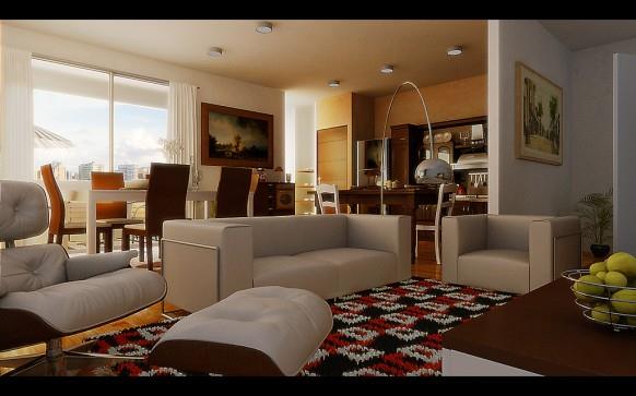 καρό-χαλί-λευκό-καναπές-πάτωμα-φωτιστικό-σαλόνι-και-τραπεζαρία
