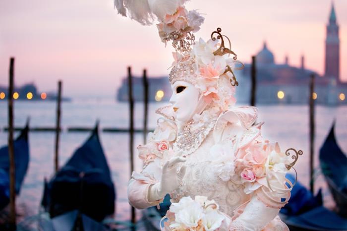 καρναβάλι αποκριάτικο κοστούμι της Βενετίας γυναικείο λευκό φόρεμα φτερό κοστούμια καρναβαλιού με χάντρες