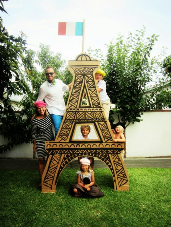 χαρτόνι του πύργου του Άιφελ διακόσμηση οικογενειακού κήπου φρέσκες ιδέες για διακοσμήσεις ανοιξιάτικων πάρτι