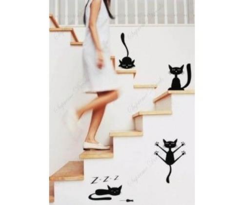διακόσμηση γάτας αστεία διακόσμηση τοίχων στις σκάλες