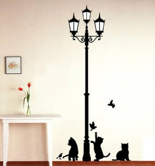cats deco διακόσμηση τοίχου φωτιστικό δρόμου με γάτες και πουλιά